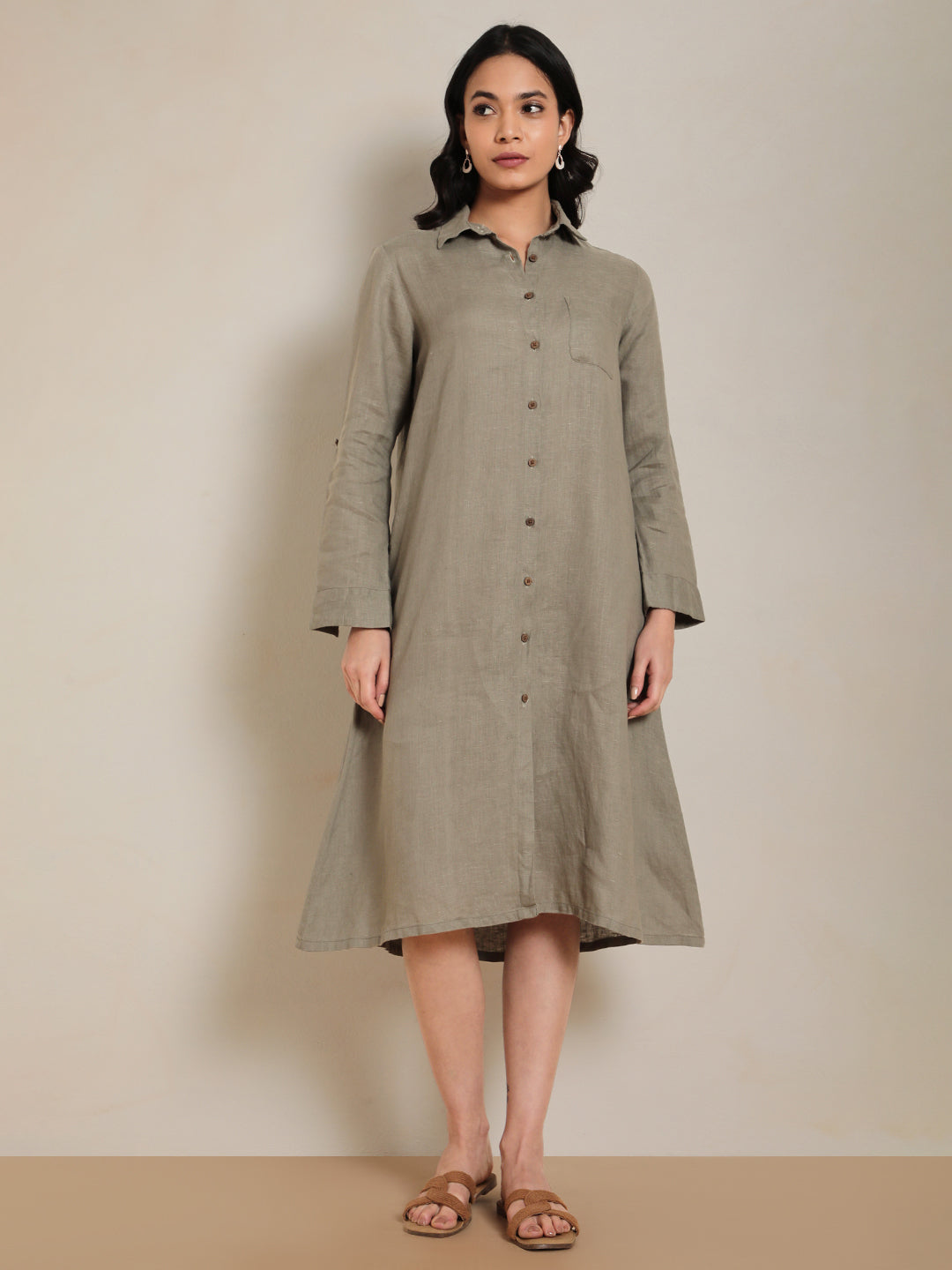 Linen Shirt Dress in Sage 100% Pure Linen | Relaxed, Sustainable Wear by Ecothread